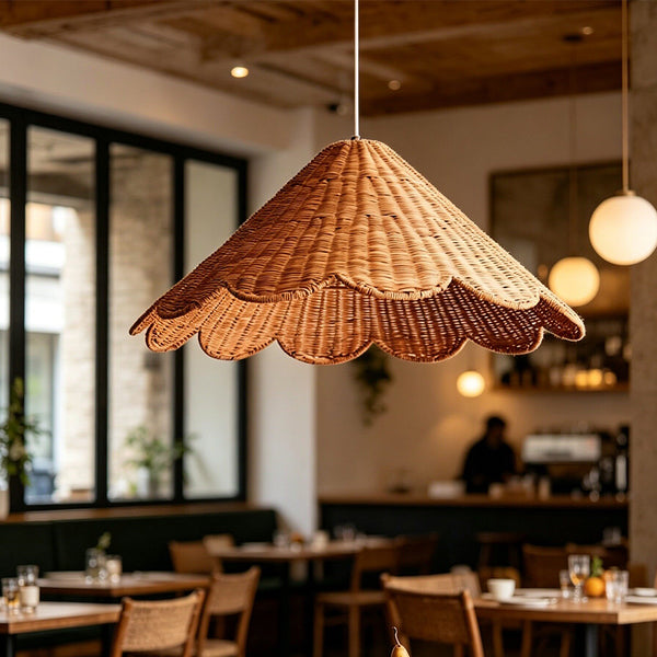 Maude Scallop Rattan Pendant Light Handwoven Wicker Ceiling Lamp