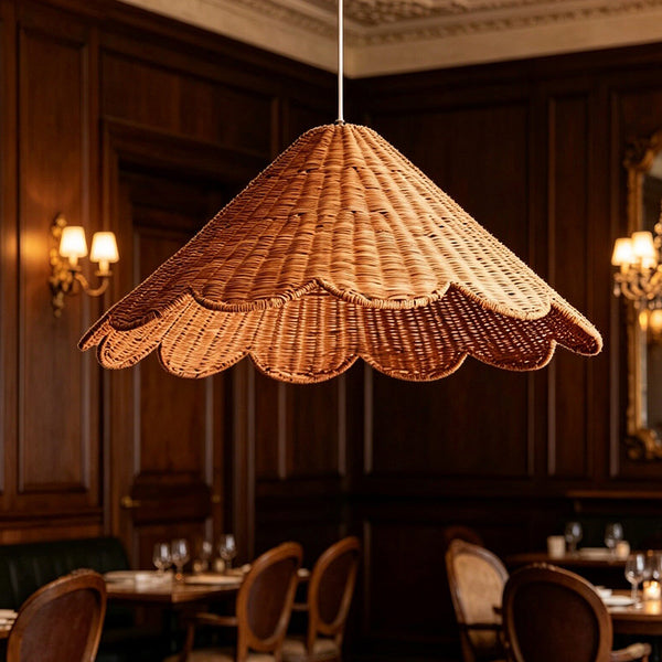 Maude Scallop Rattan Pendant Light Handwoven Wicker Ceiling Lamp