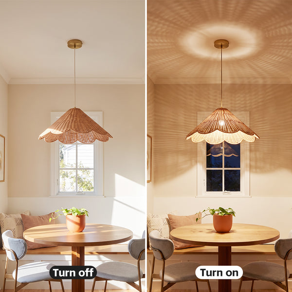 Maude Scallop Rattan Pendant Light Handwoven Wicker Ceiling Lamp