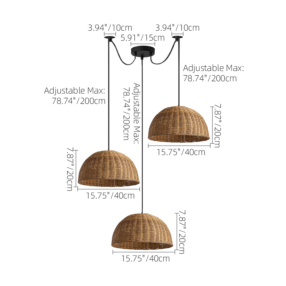 Bamboo Dome Wicker Chandelier Retro Pastoral Dining Room Pendant