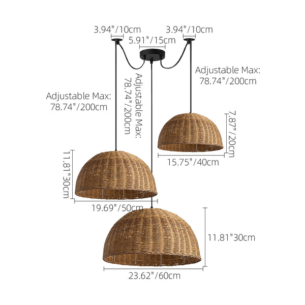 Bamboo Dome Wicker Chandelier Retro Pastoral Dining Room Pendant