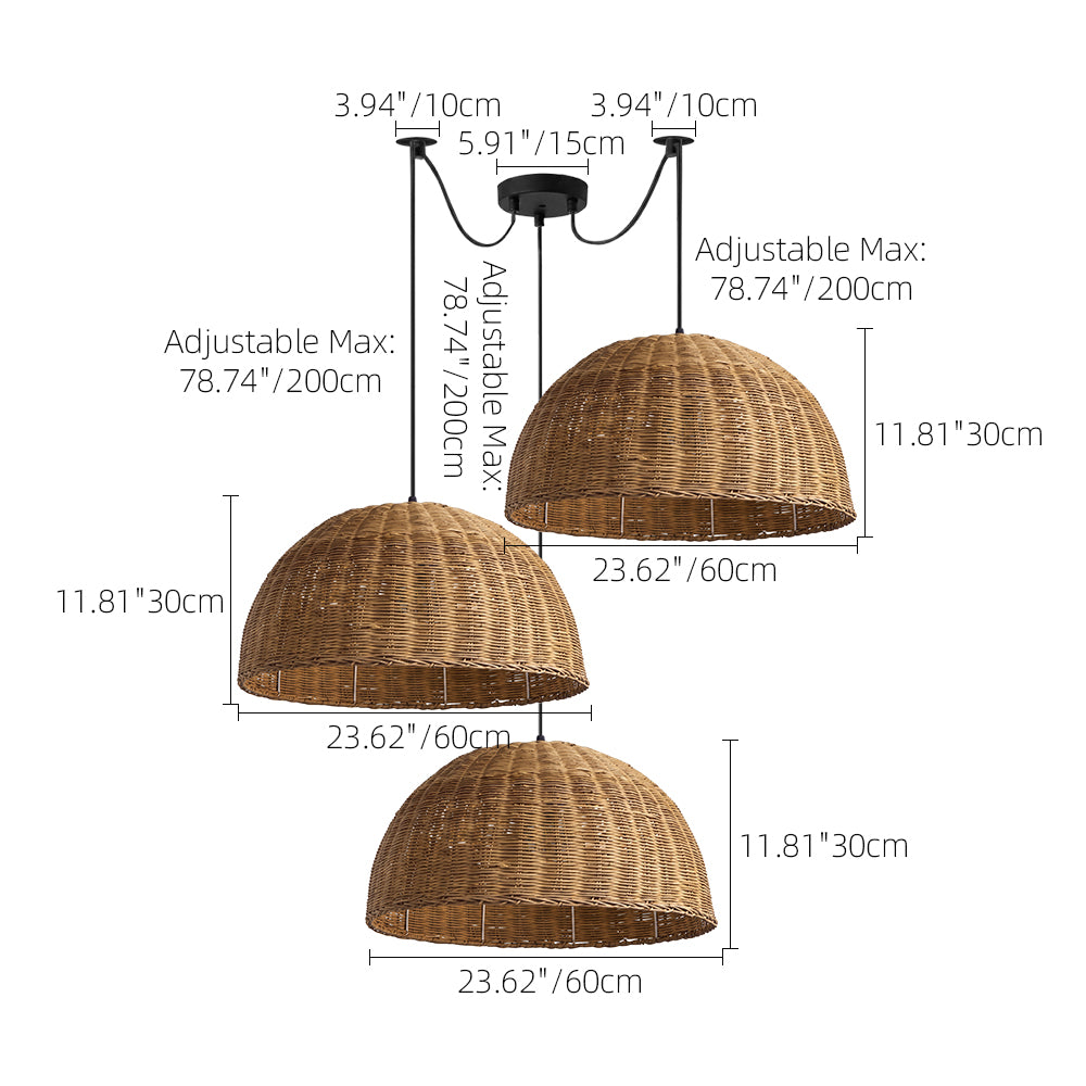 Bamboo Dome Wicker Chandelier Retro Pastoral Dining Room Pendant