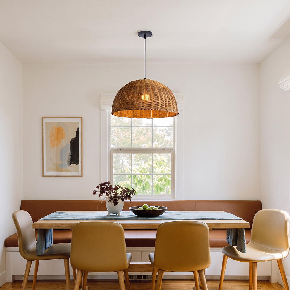 Bamboo Dome Wicker Chandelier Retro Pastoral Dining Room Pendant