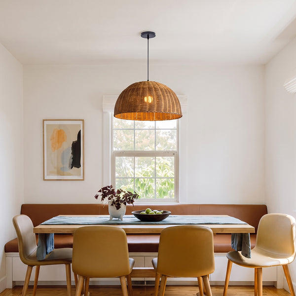 Bamboo Dome Wicker Chandelier Retro Pastoral Dining Room Pendant