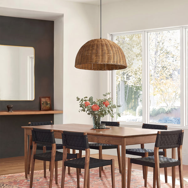 Bamboo Dome Wicker Chandelier Retro Pastoral Dining Room Pendant