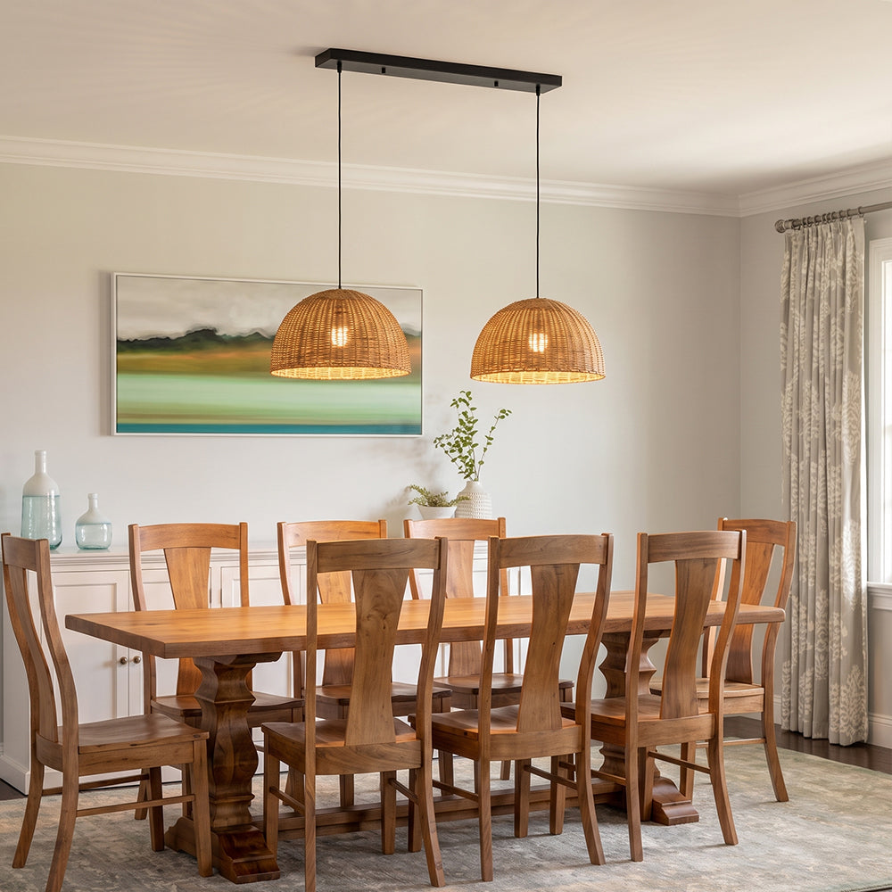 Bamboo Dome Wicker Chandelier Retro Pastoral Dining Room Pendant