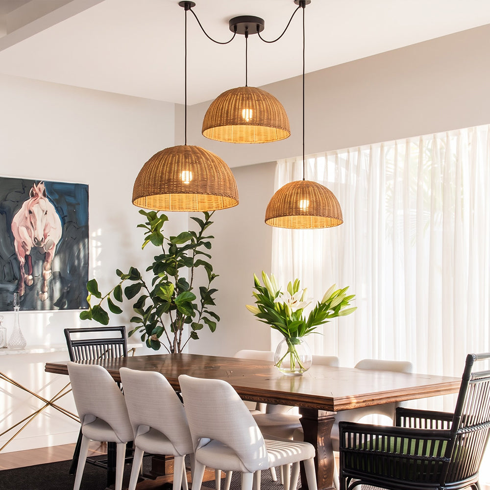 Bamboo Dome Wicker Chandelier Retro Pastoral Dining Room Pendant