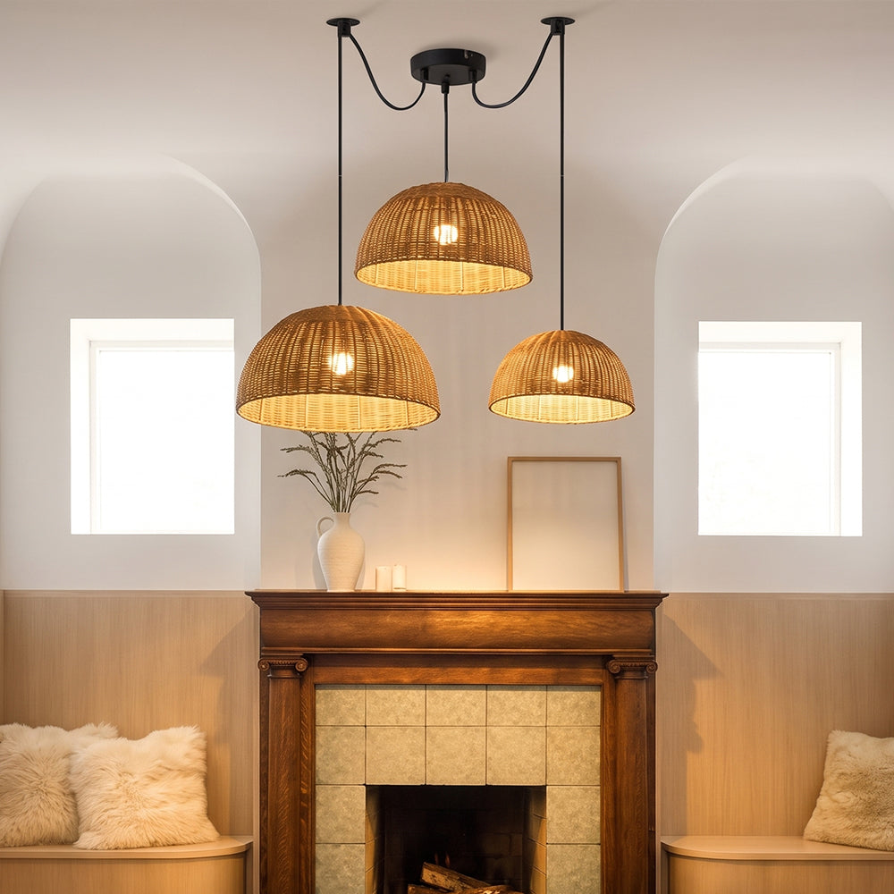 Bamboo Dome Wicker Chandelier Retro Pastoral Dining Room Pendant