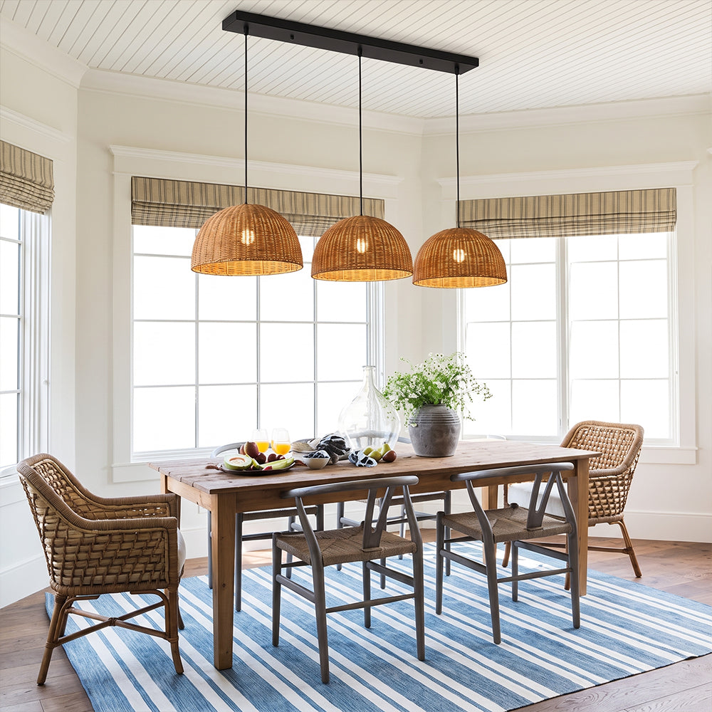 Bamboo Dome Wicker Chandelier Retro Pastoral Dining Room Pendant