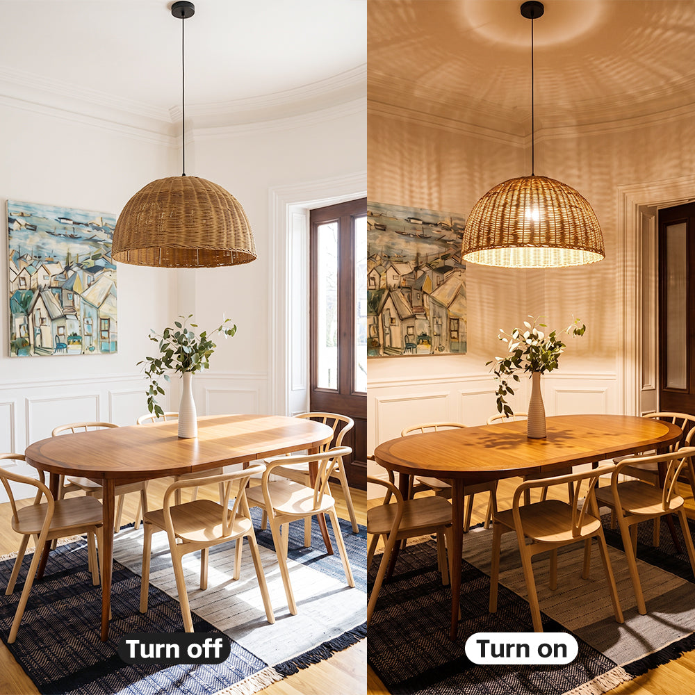 Bamboo Dome Wicker Chandelier Retro Pastoral Dining Room Pendant