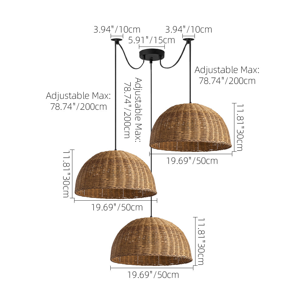 Bamboo Dome Wicker Chandelier Retro Pastoral Dining Room Pendant