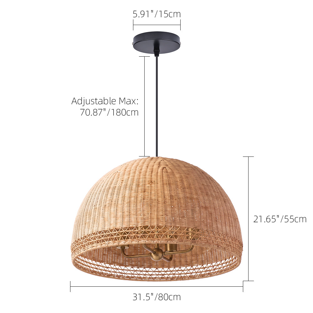 Farmhouse Vintage Rattan Chandelier Handmade Woven Dining Light
