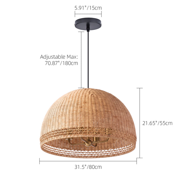 Farmhouse Vintage Rattan Chandelier Handmade Woven Dining Light