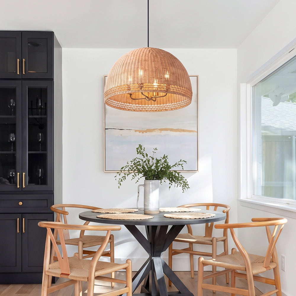 Farmhouse Vintage Rattan Chandelier Handmade Woven Dining Light