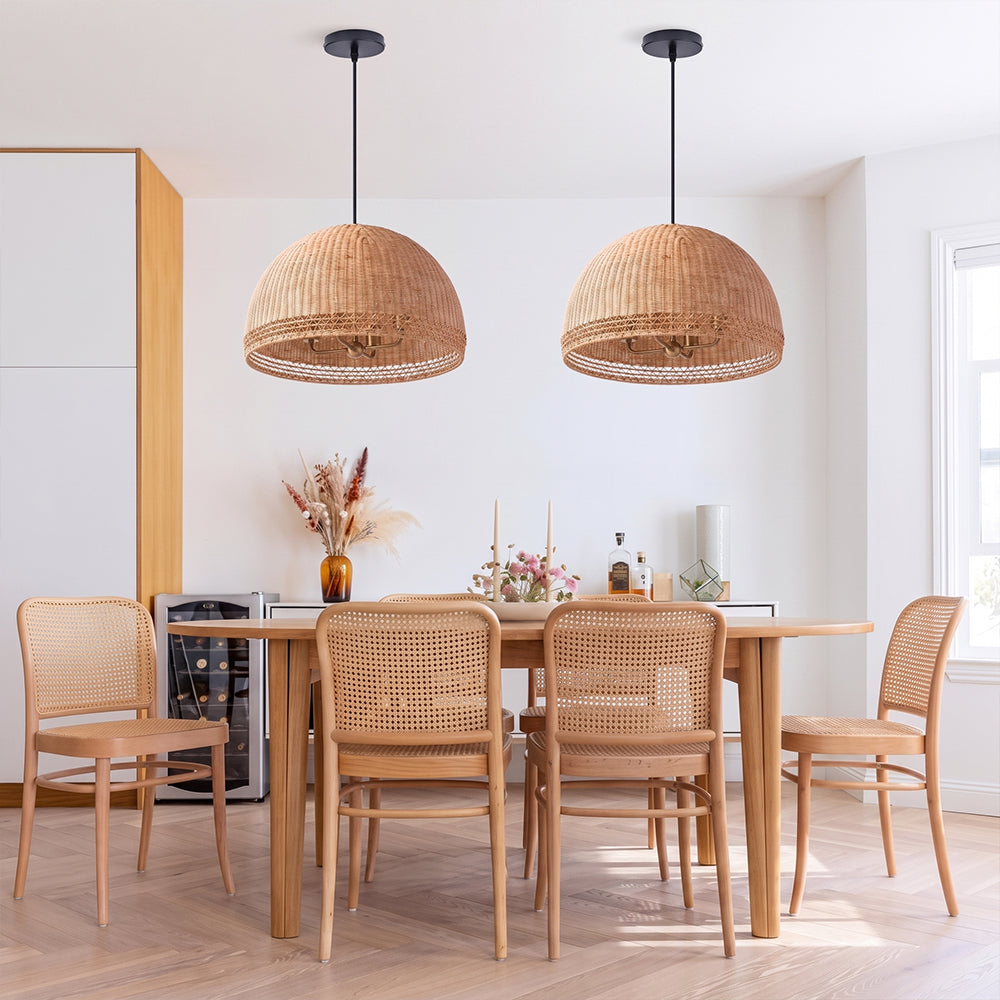 Farmhouse Vintage Rattan Chandelier Handmade Woven Dining Light