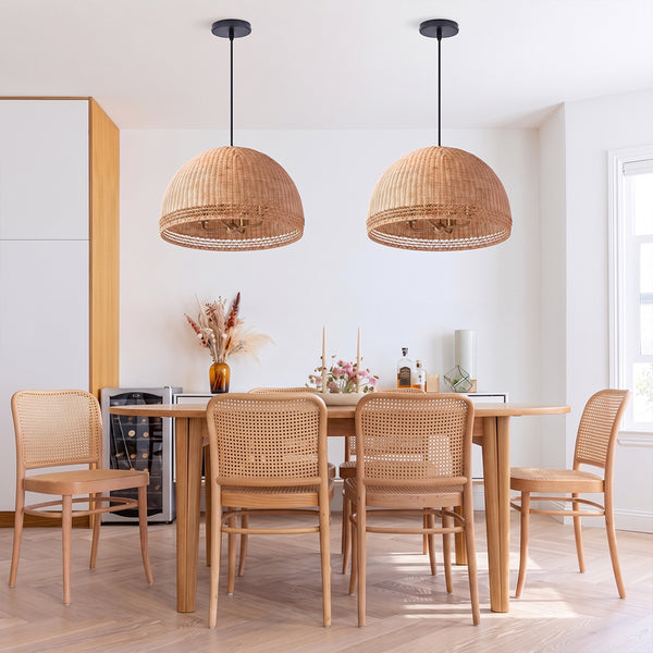 Farmhouse Vintage Rattan Chandelier Handmade Woven Dining Light
