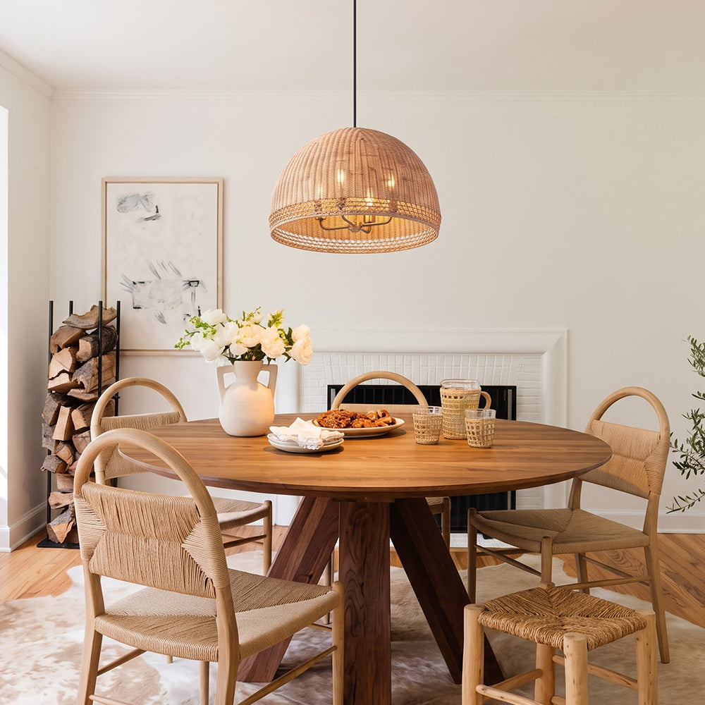 Farmhouse Vintage Rattan Chandelier Handmade Woven Dining Light