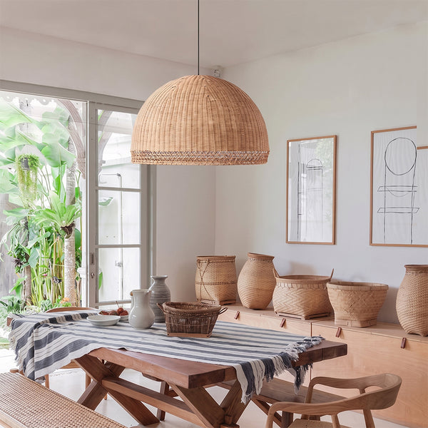 Farmhouse Vintage Rattan Chandelier Handmade Woven Dining Light