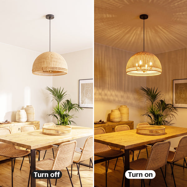 Farmhouse Vintage Rattan Chandelier Handmade Woven Dining Light