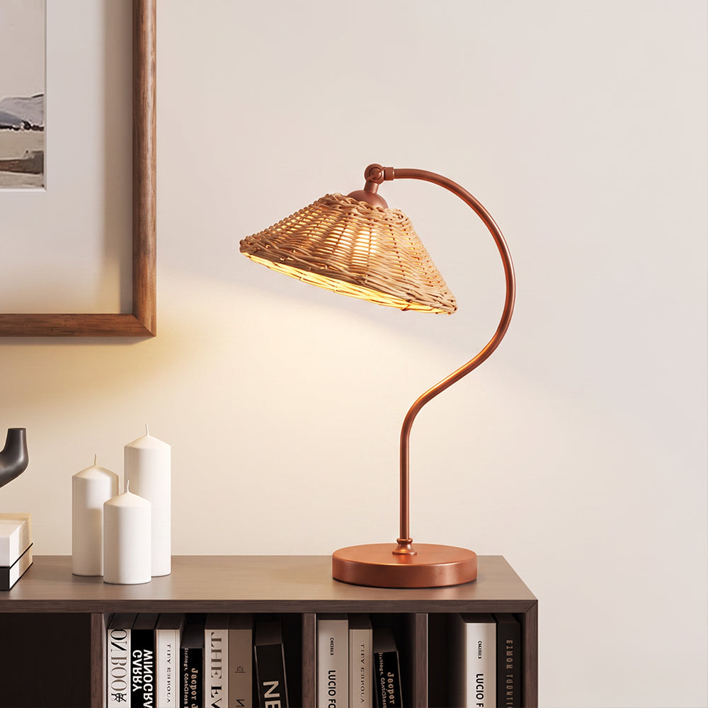 Handwoven Rattan Table Lamp Art Deco Bedside Desk Light Main image