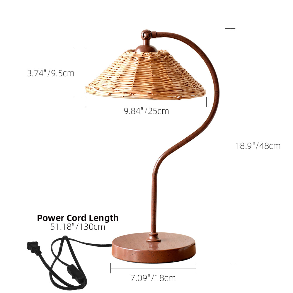 Handwoven Rattan Table Lamp Art Deco Bedside Desk Light