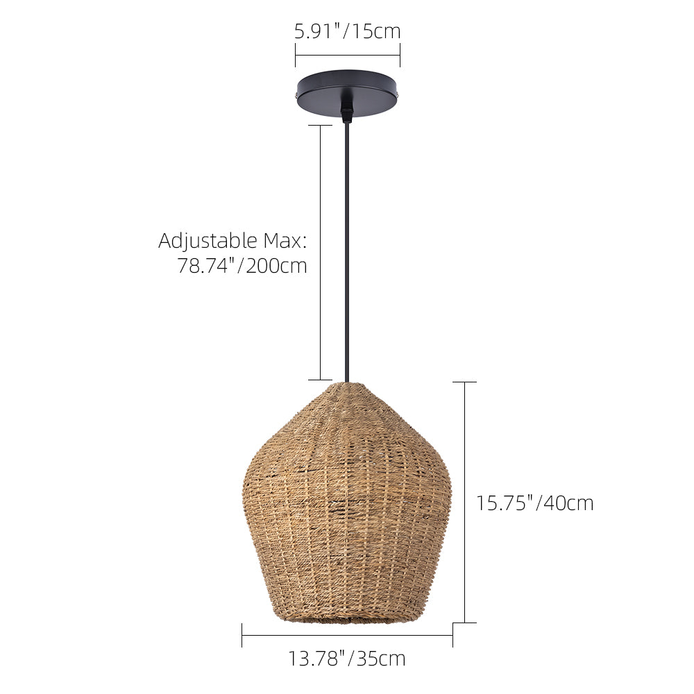 Wabi-Sabi Rattan Pendant Light Rustic Grass Kitchen Island Chandelier