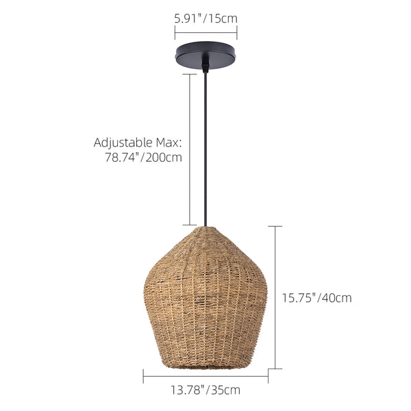 Wabi-Sabi Rattan Pendant Light Rustic Grass Kitchen Island Chandelier