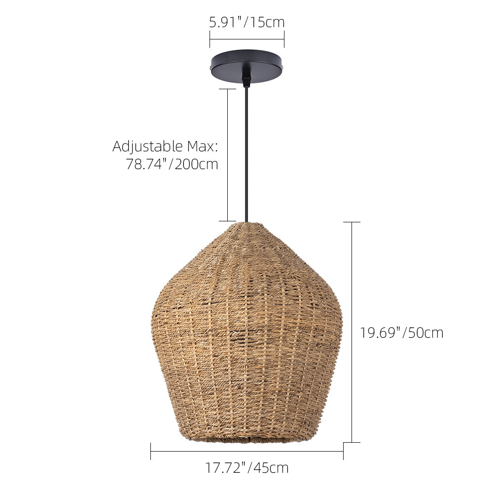 Wabi-Sabi Rattan Pendant Light Rustic Grass Kitchen Island Chandelier