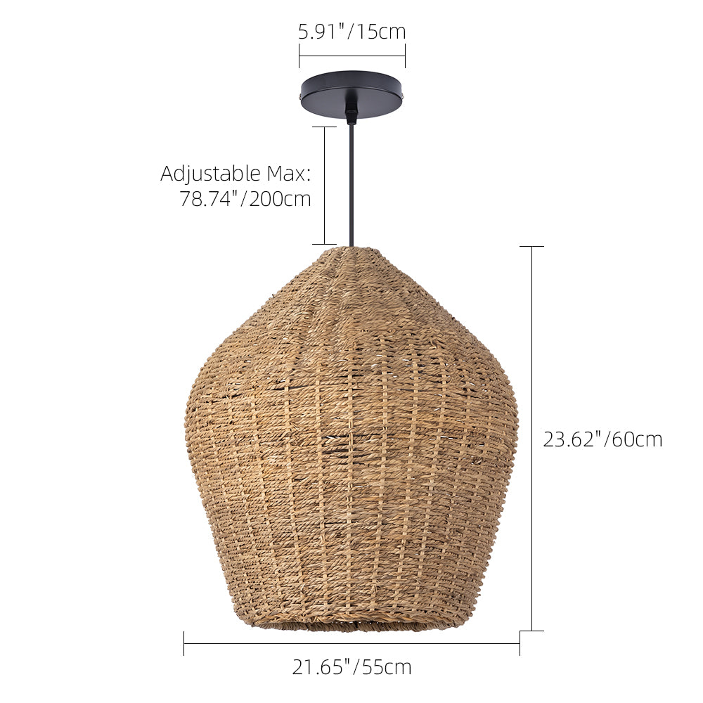 Wabi-Sabi Rattan Pendant Light Rustic Grass Kitchen Island Chandelier