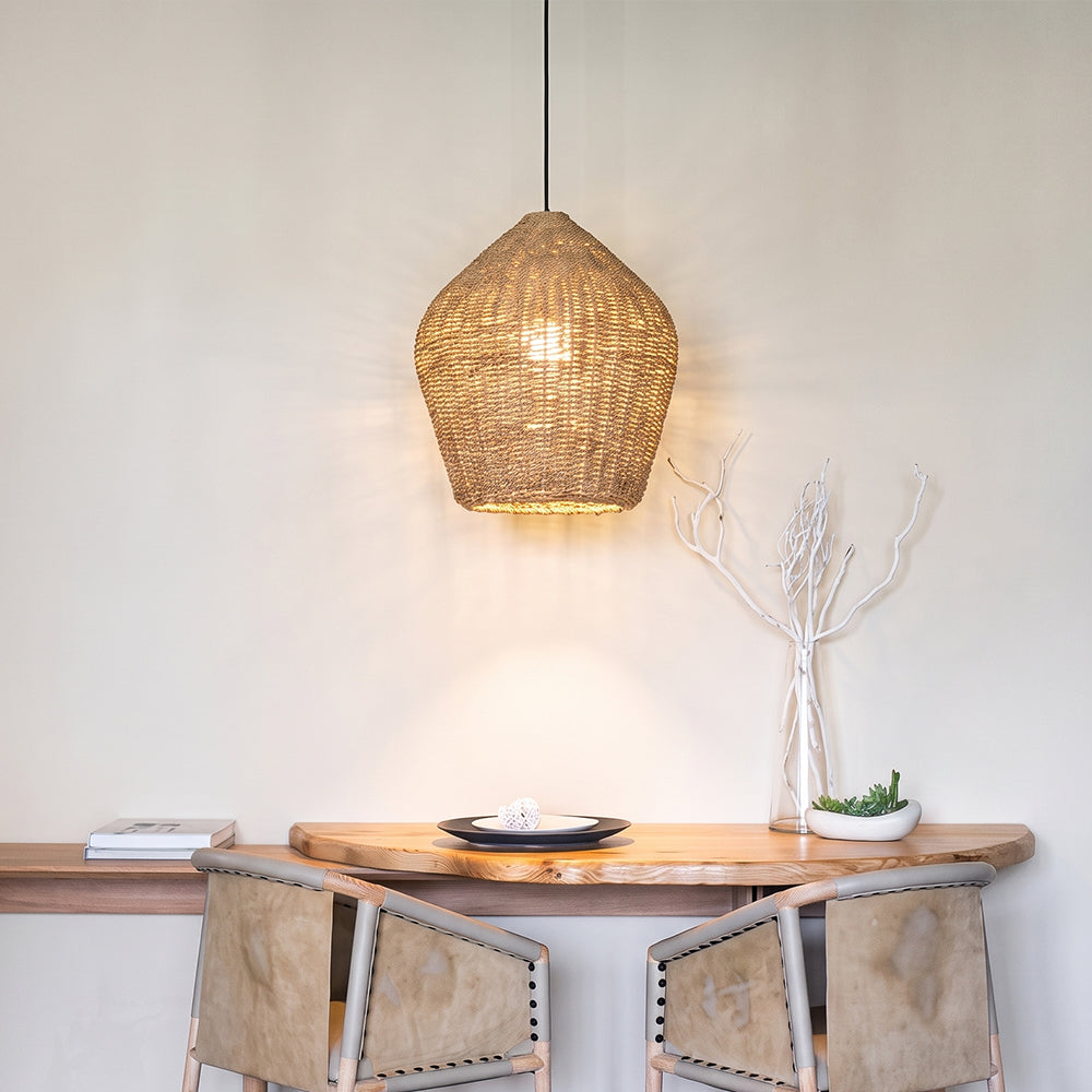 Wabi-Sabi Rattan Pendant Light Rustic Grass Kitchen Island Chandelier