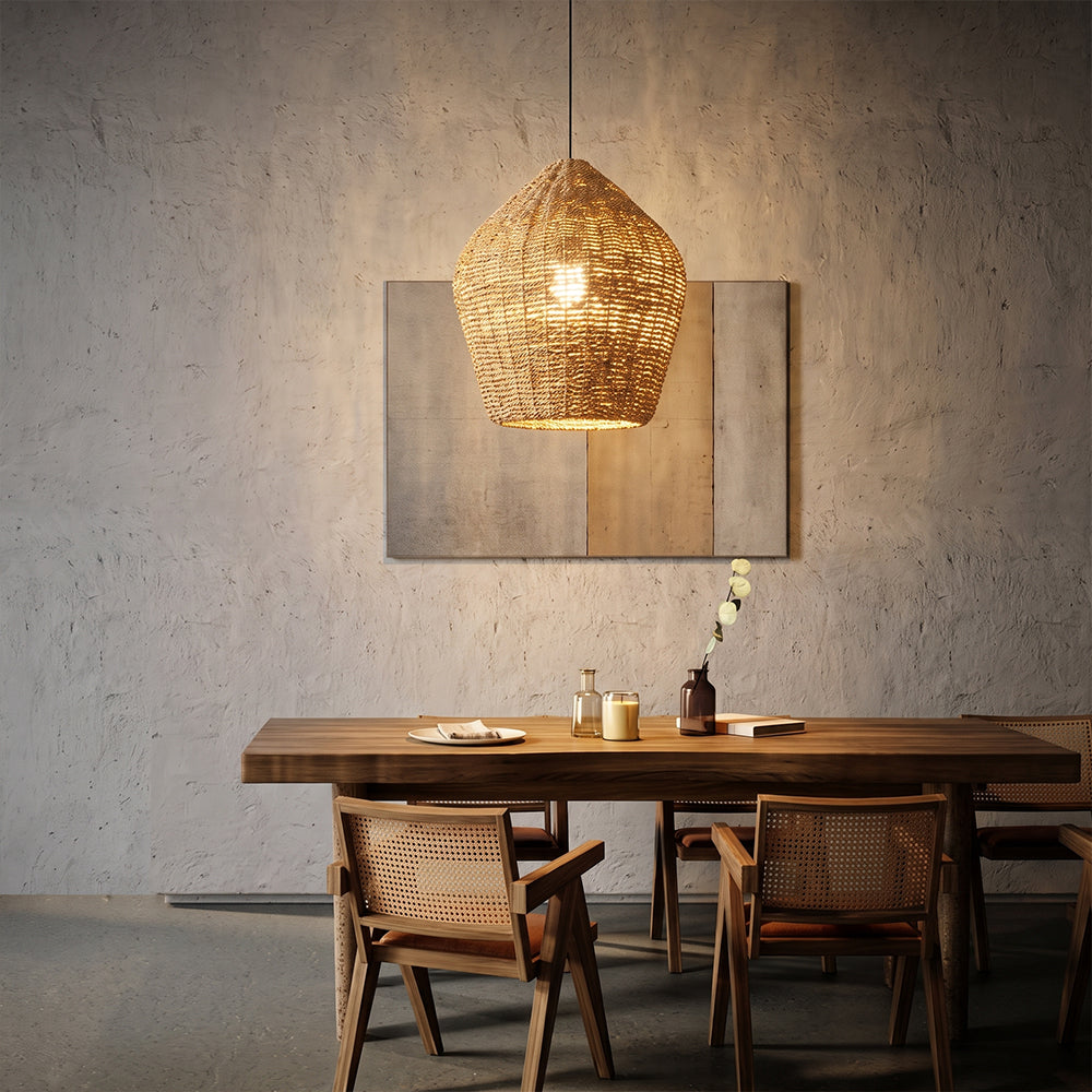 Wabi-Sabi Rattan Pendant Light Rustic Grass Kitchen Island Chandelier