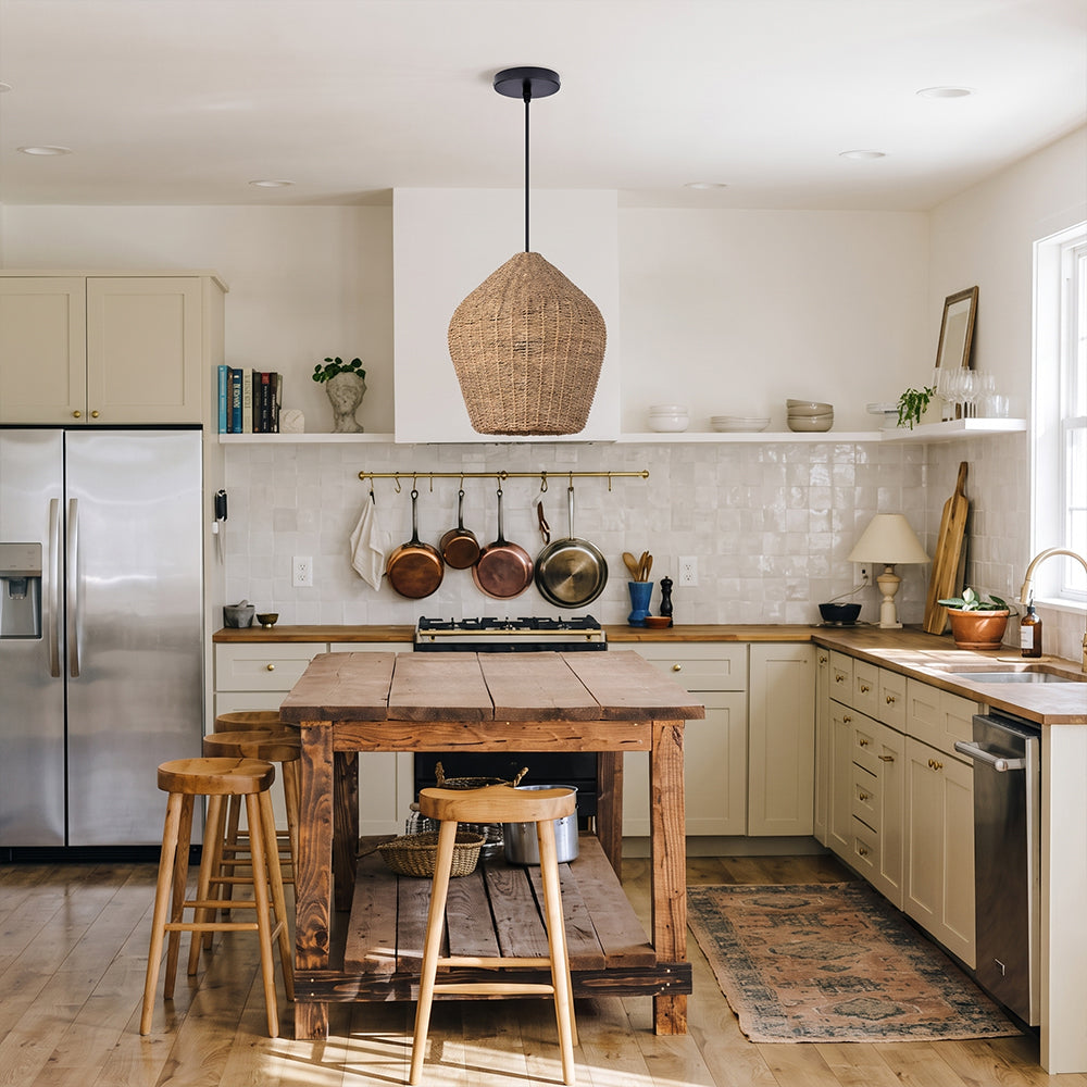 Wabi-Sabi Rattan Pendant Light Rustic Grass Kitchen Island Chandelier
