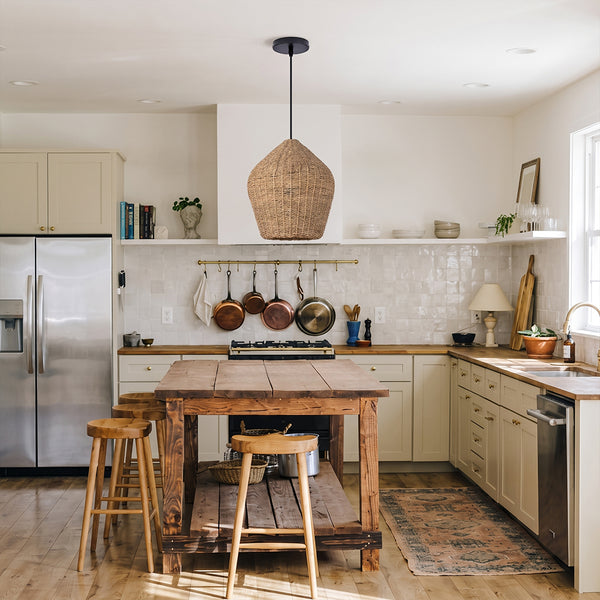 Wabi-Sabi Rattan Pendant Light Rustic Grass Kitchen Island Chandelier
