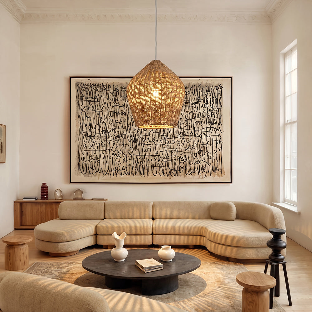 Wabi-Sabi Rattan Pendant Light Rustic Grass Kitchen Island Chandelier Main image
