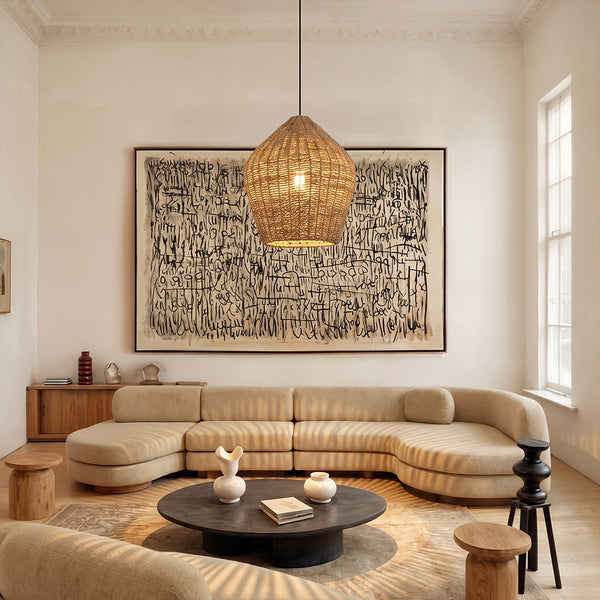 Wabi-Sabi Rattan Pendant Light Rustic Grass Kitchen Island Chandelier