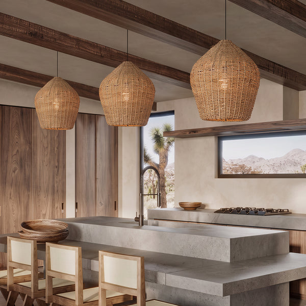 Wabi-Sabi Rattan Pendant Light Rustic Grass Kitchen Island Chandelier