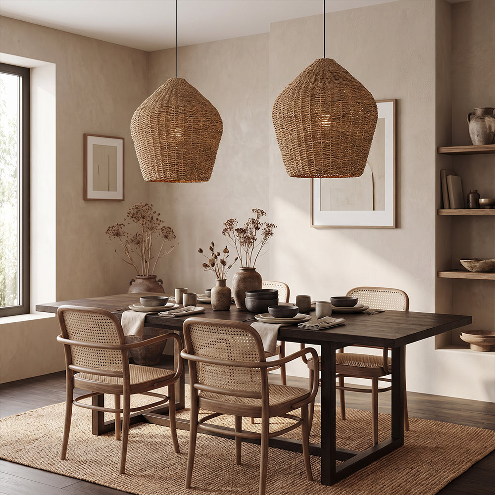 Wabi-Sabi Rattan Pendant Light Rustic Grass Kitchen Island Chandelier