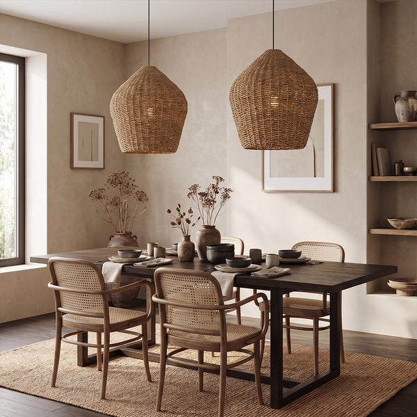 Wabi-Sabi Rattan Pendant Light Rustic Grass Kitchen Island Chandelier