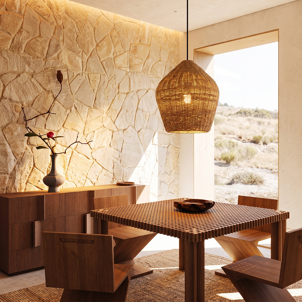 Wabi-Sabi Rattan Pendant Light Rustic Grass Kitchen Island Chandelier
