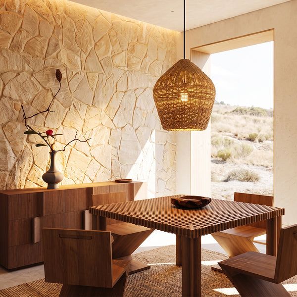 Wabi-Sabi Rattan Pendant Light Rustic Grass Kitchen Island Chandelier