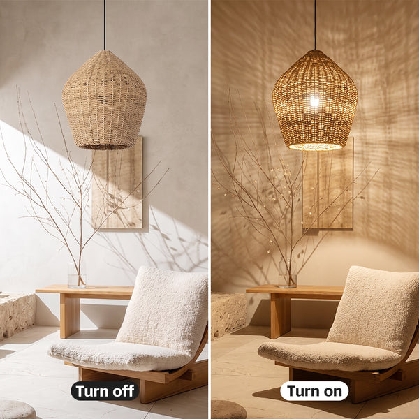 Wabi-Sabi Rattan Pendant Light Rustic Grass Kitchen Island Chandelier