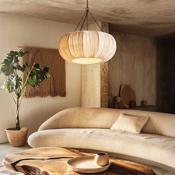 Nordic French Pleated Fabric Pendant Light Romantic Bedroom Lampshade