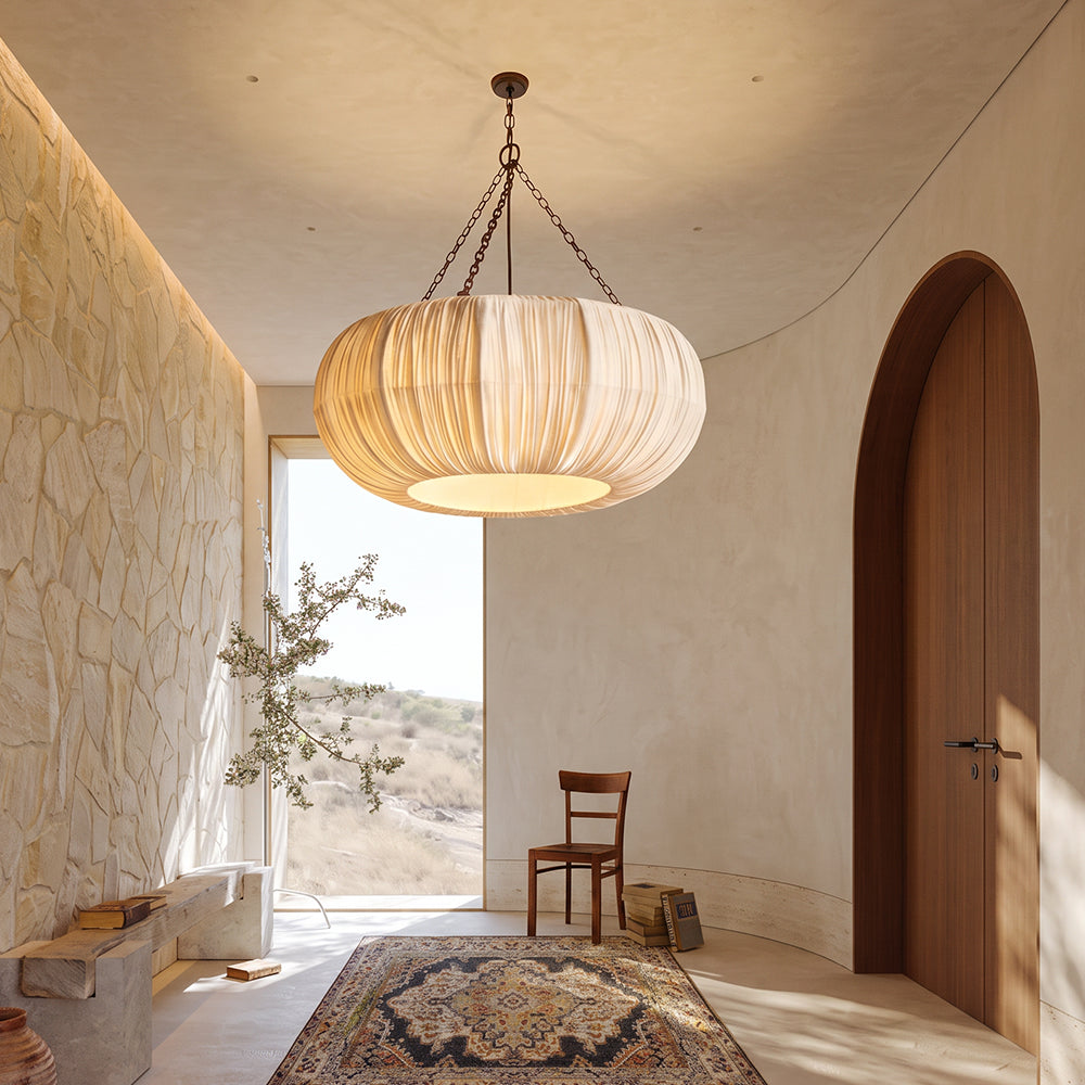 Nordic French Pleated Fabric Pendant Light Romantic Bedroom Lampshade Main image