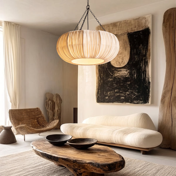 Nordic French Pleated Fabric Pendant Light Romantic Bedroom Lampshade