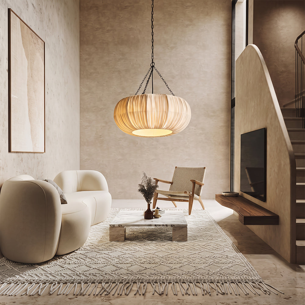 Nordic French Pleated Fabric Pendant Light Romantic Bedroom Lampshade