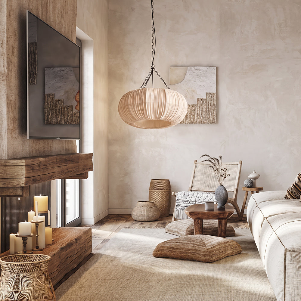 Nordic French Pleated Fabric Pendant Light Romantic Bedroom Lampshade