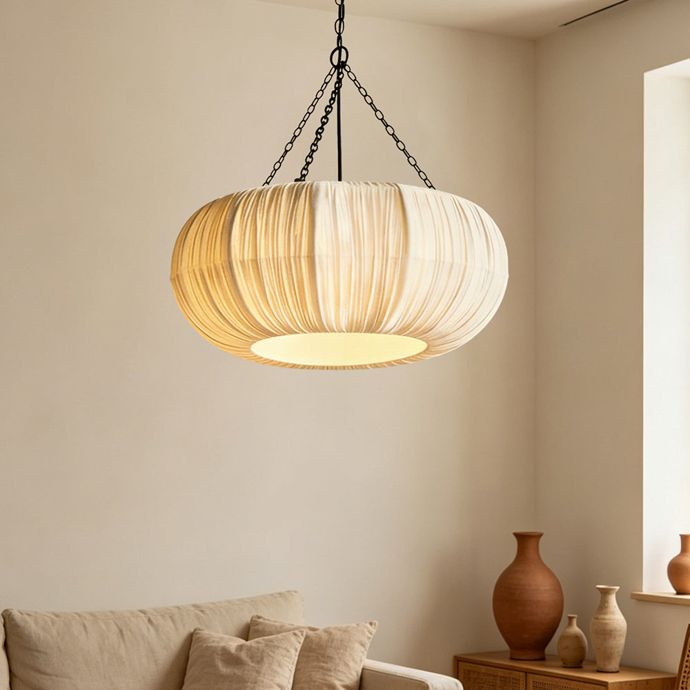 Nordic French Pleated Fabric Pendant Light Romantic Bedroom Lampshade