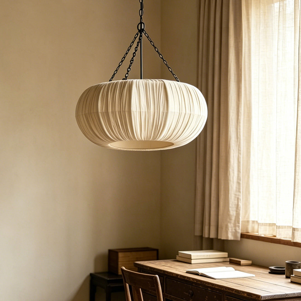 Nordic French Pleated Fabric Pendant Light Romantic Bedroom Lampshade