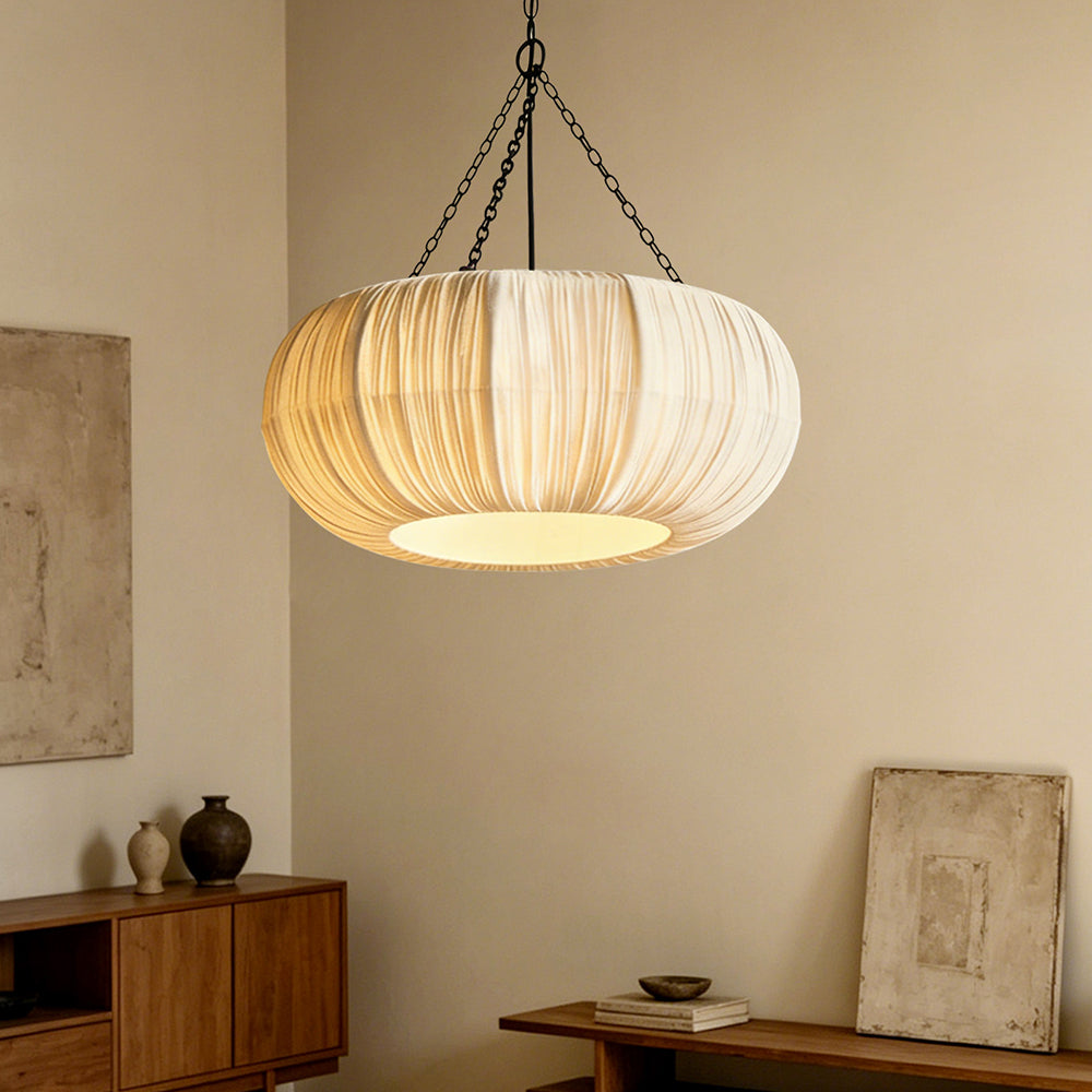 Nordic French Pleated Fabric Pendant Light Romantic Bedroom Lampshade