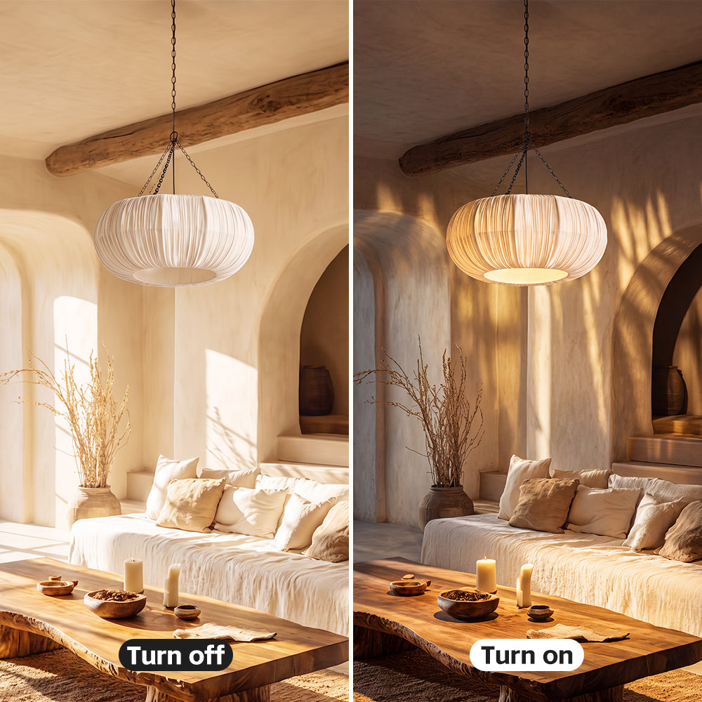 Nordic French Pleated Fabric Pendant Light Romantic Bedroom Lampshade